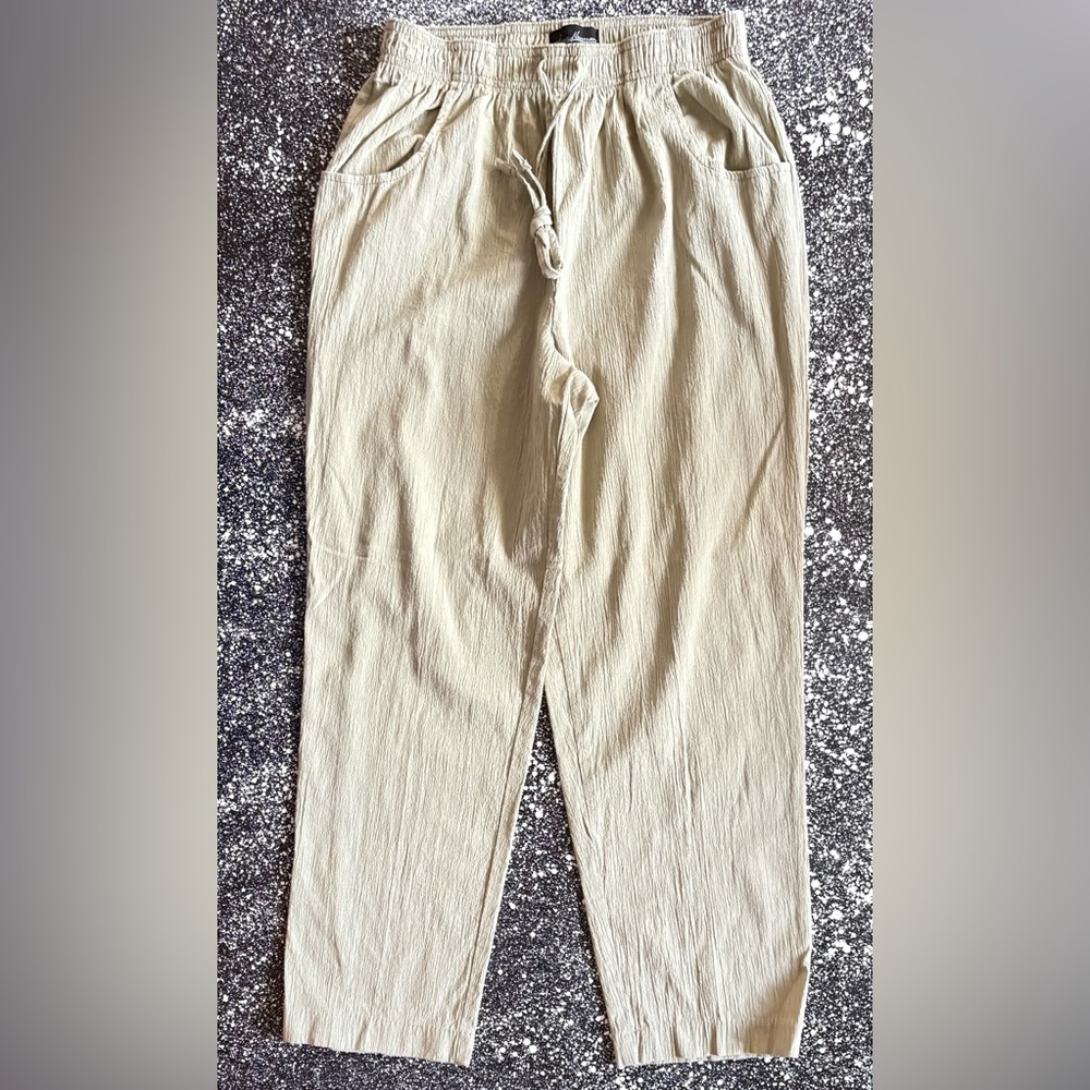 Jeno Neuman Stylish Tan Petite Paper Bag Drawstring Pants for Women Sz PM